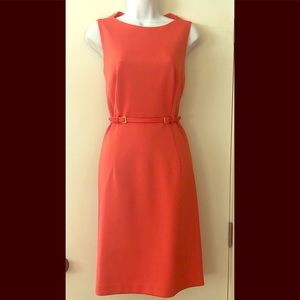 Sharagano coral colored dress w/ belt NWT